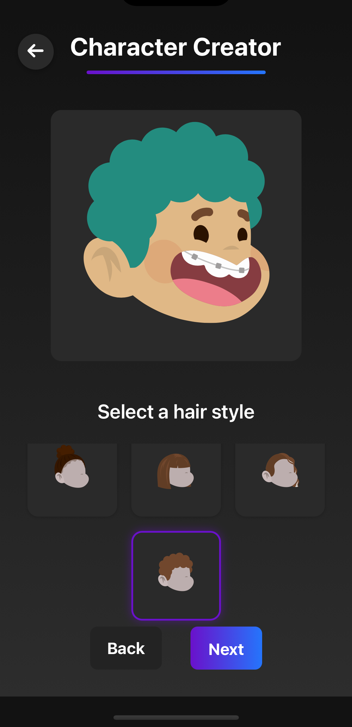 BedTimeTales app Character Creator screen